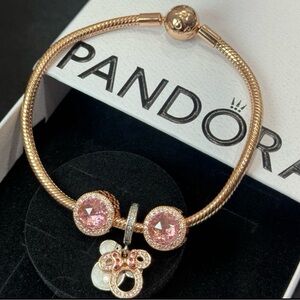 Rose Gold Pandora Bracelet with 3 charms
